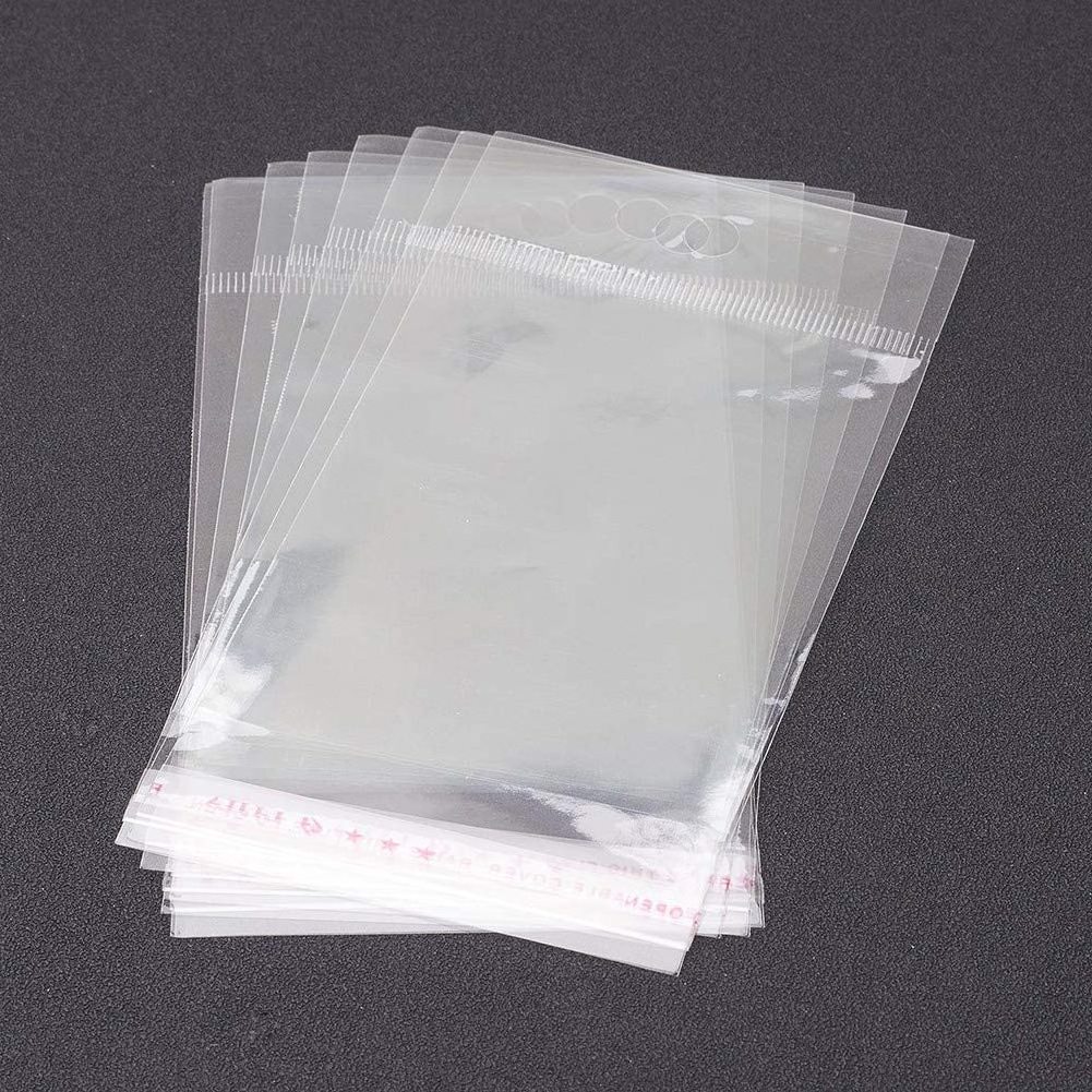 Clear Hanging Plastic Bags Self-adhesive bags  Resealable Storage Bag  with Hang Hole for Necklaces, Earrings, Jewelry