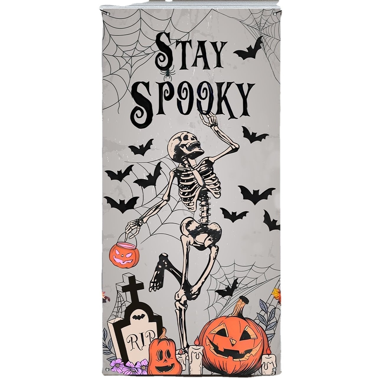 Halloween Door Decorations Stay Spooky Skeleton Banners Bat Pumpkin Halloween Front Door Cover for Halloween Party Supplies