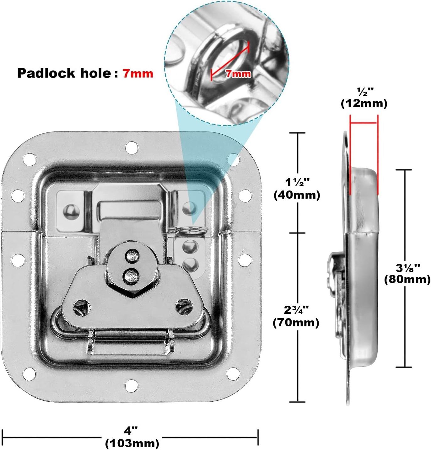 Heavy Duty Road Flight Case Spring Loaded Recessed Butterfly Twist Latch 125 degrees Openable 10 Hole Replacement