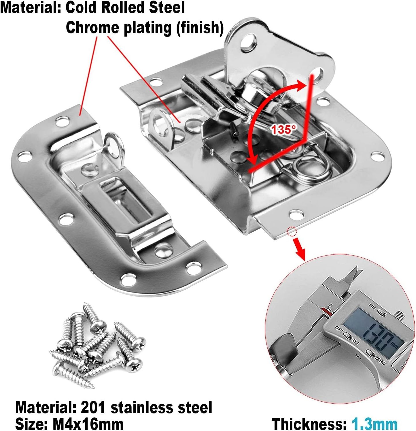 Heavy Duty Road Flight Case Spring Loaded Recessed Butterfly Twist Latch 125 degrees Openable 10 Hole Replacement