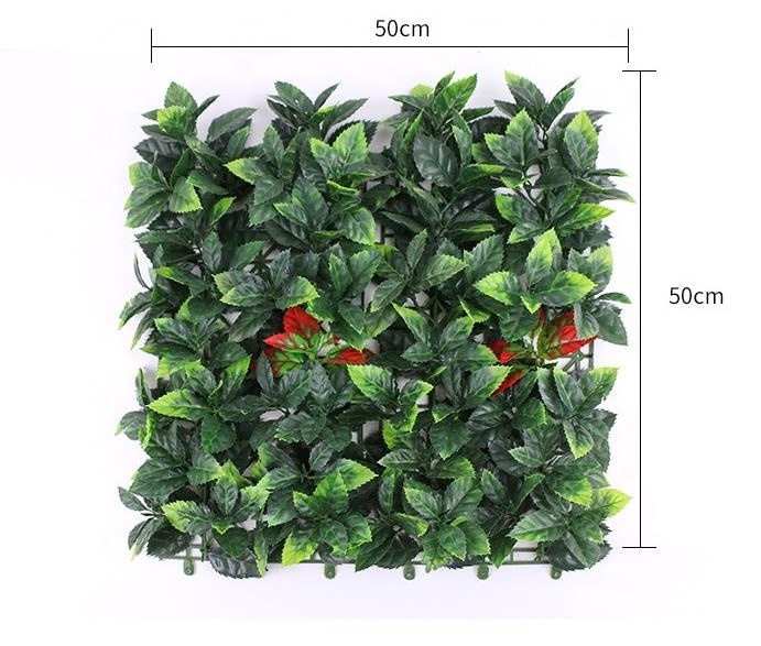 UV Resistant 50x50cm Plastic Leaf Wall Panel Greenery Panels Artificial Grass Wall Plant Mat