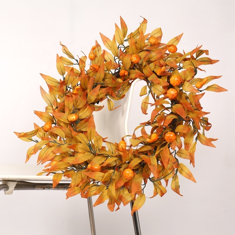 Wholesale High Quality 50CM Diameter Pumpkin Wreath Autumn Wreath Halloween Wreath Decor