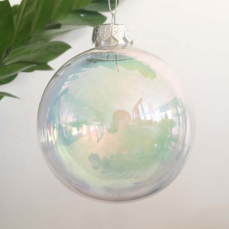 2021 wholesale 10cm iridescent round plastic Christmas ball for festival decorations