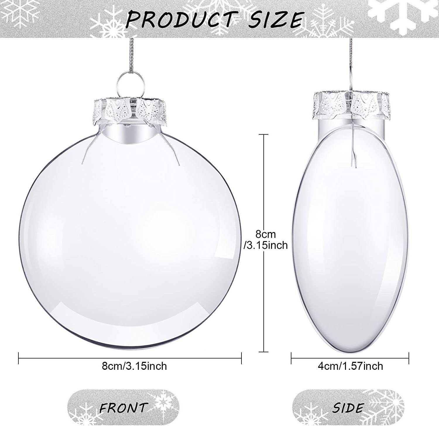 KRAFF Wholesale Christmas Flat Ball Ornaments Clear Plastic Fillable Ornament Ball Sphere Light Bulb Ornament for Wedding