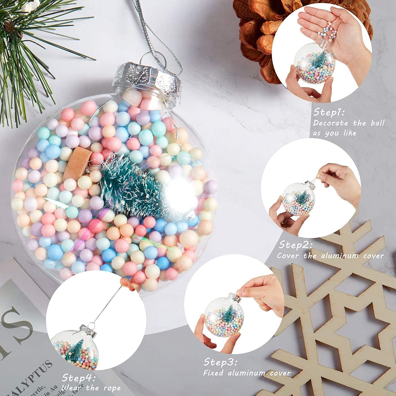 KRAFF Wholesale Christmas Flat Ball Ornaments Clear Plastic Fillable Ornament Ball Sphere Light Bulb Ornament for Wedding