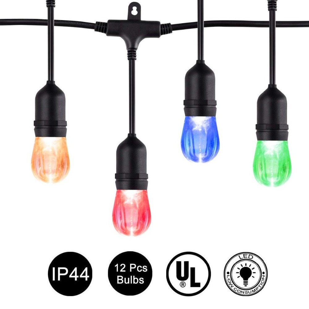 KUNSIND Outdoor 48FT RGB dimmable S14 edison string lights replacement bulbs outdoor color changing waterproof For Christmas