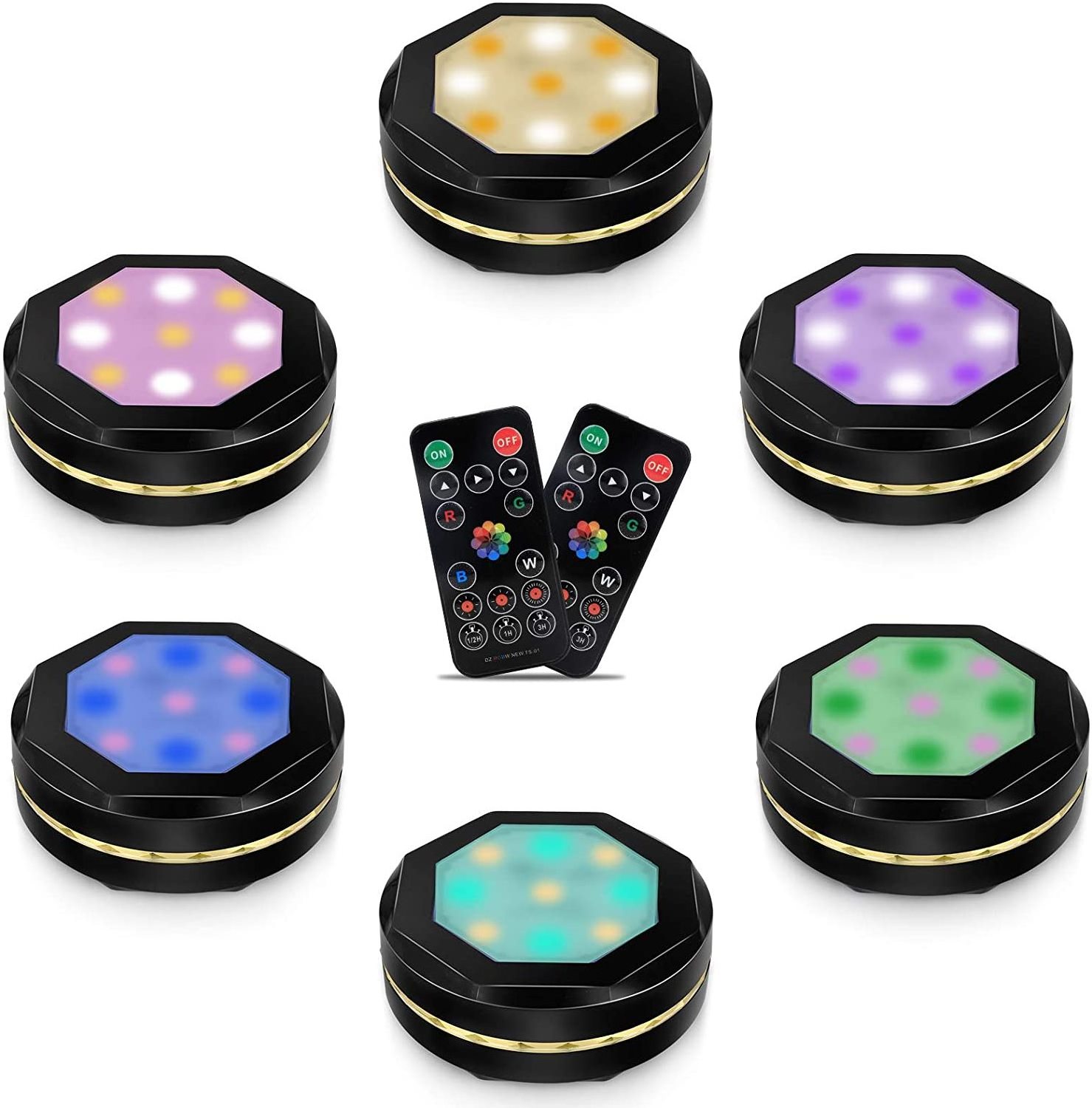 RGB RGBW LED Puck Light with Remote Control Under Cabinet Closet Light Stick On Lights For Kitchen Wall Wardrobe