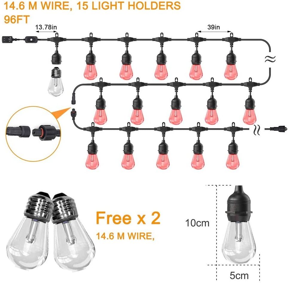 Hanging 48FT Color Changing Remote Control Outdoor 16 Color LED String Lights