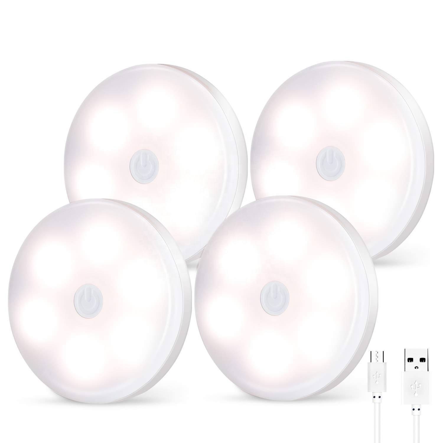 6 Leds Round Shape Rechargeable Led Small Touch Night Light With USB Cable