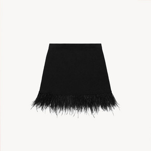 Women Ostrich Feather Skirts Black Club Wear Elegant Casual Women Mini Party Skirt With Feathers