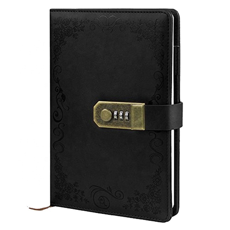 2024 custom logo leather hardcover Retro European style personalised custom logo password lock notepad with lock diary