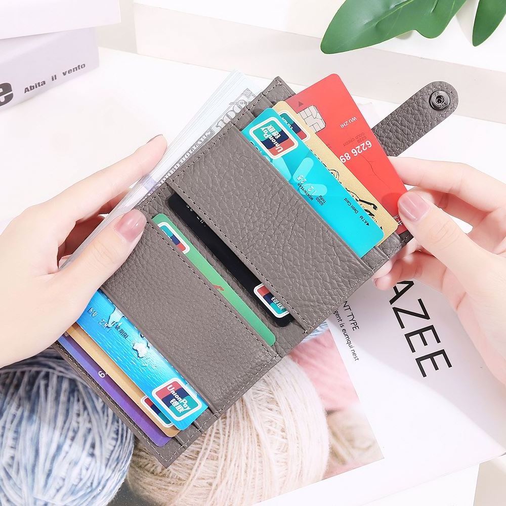 Cowhide small wallet women's short coin purse genuine leather multi-card-slot Korean style student wallet Mini Card Holder purse