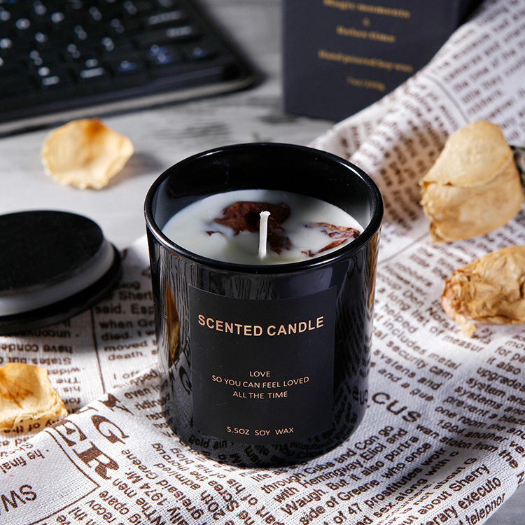 Lambey High End Top Sell Candles Bougie Noir Glass Jar Candle With Crystal And Dried Flower Aromatherapy Scented Candle