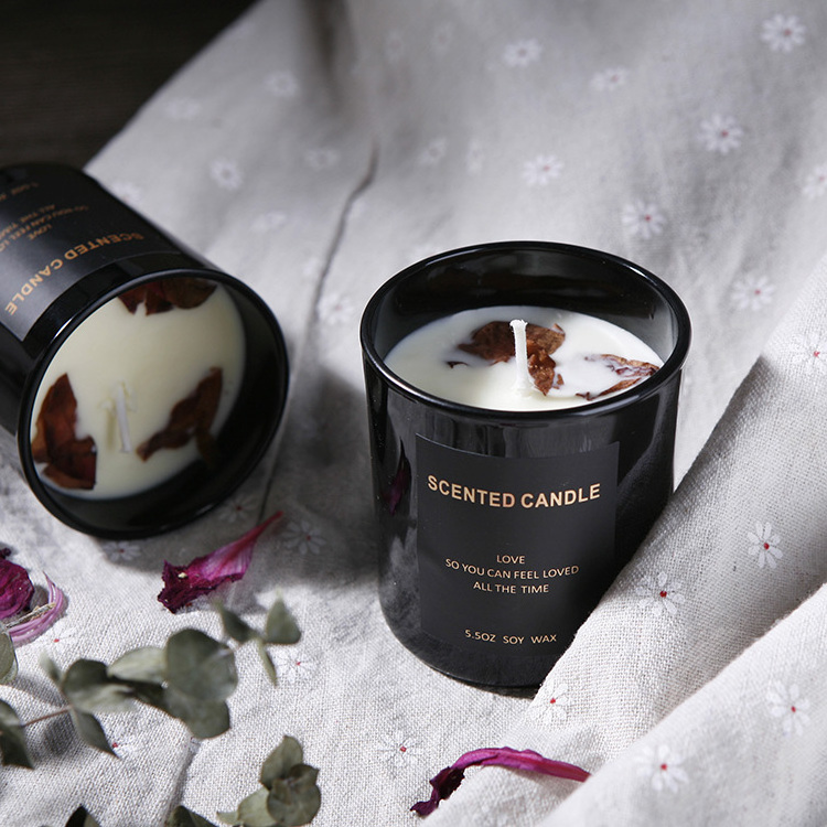 Lambey High End Top Sell Candles Bougie Noir Glass Jar Candle With Crystal And Dried Flower Aromatherapy Scented Candle