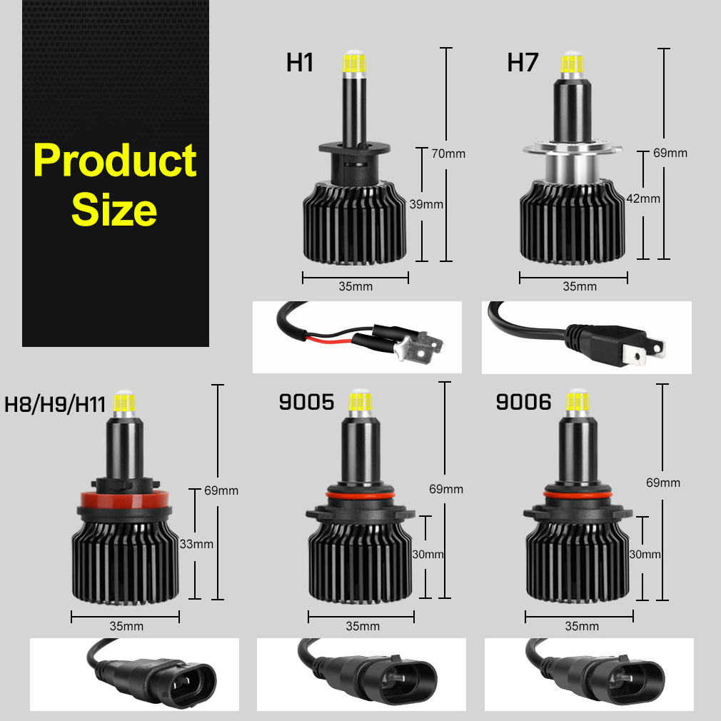 Hot Sale Super Bright Auto Car Led Lights 360 degree h4 led with lens H1 H3 880 HB3 9006 H11 h8 bulb H7 LED Headlight