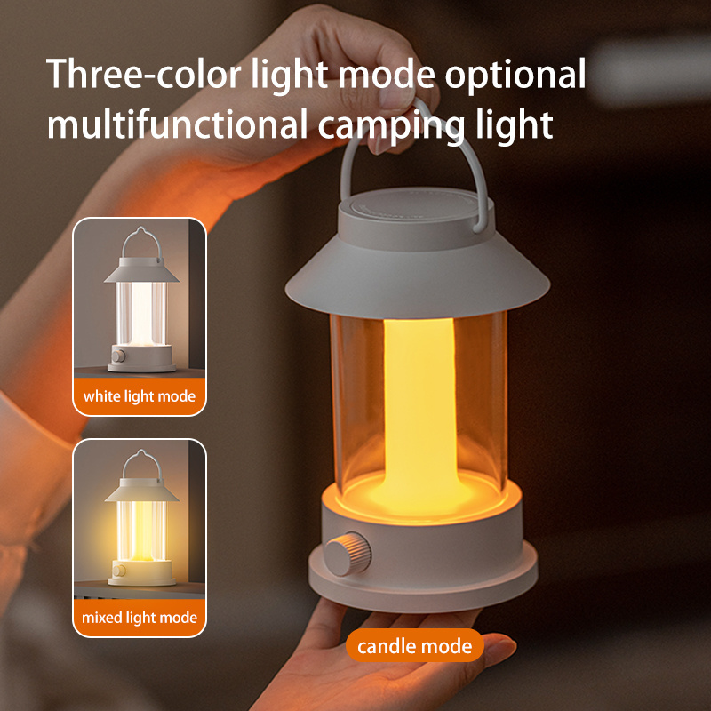 Outdoor Metal Handheld LED Lantern Knob Control Stepless Dimming Desktop Camping Lantern With SOS Signals Light