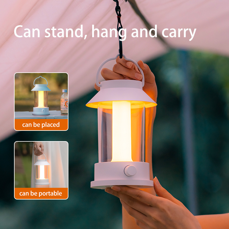 Outdoor Metal Handheld LED Lantern Knob Control Stepless Dimming Desktop Camping Lantern With SOS Signals Light