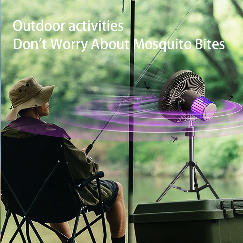 Mosquito Fly Repellent Led Lights Ceiling Fan With Remote Control 10000mAh Battery Operated Electric Hanging Tent Fan