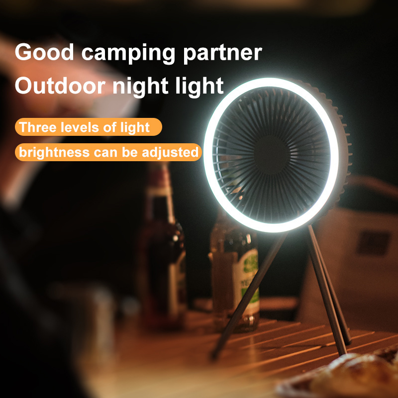 Ultra-Bright Camping Light Desktop Tripod Fan Usb Type-C Charging Hanging Hook Strong Airflow Tripod Fan For Summer BBQ