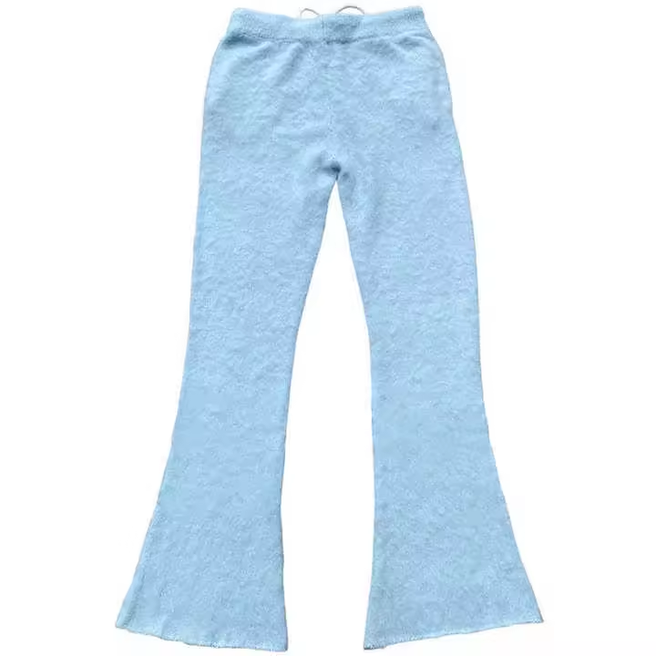 Custom Manufacturer Fluffy Knit Sky Blue Mohair Pants For Men Fluffy Stacked Flare Sweatpants Men's