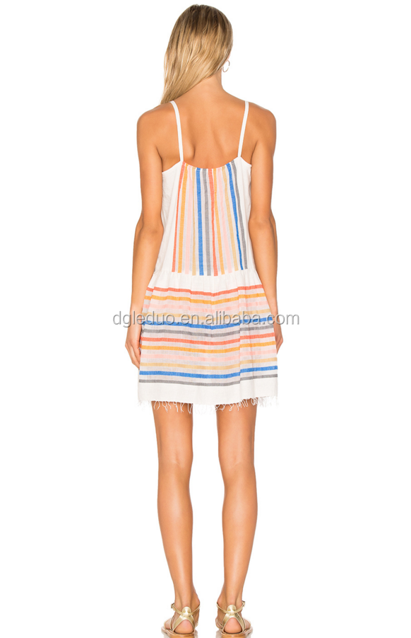 Striping thailand wholesale clothing dresses with a frayed summer skirt