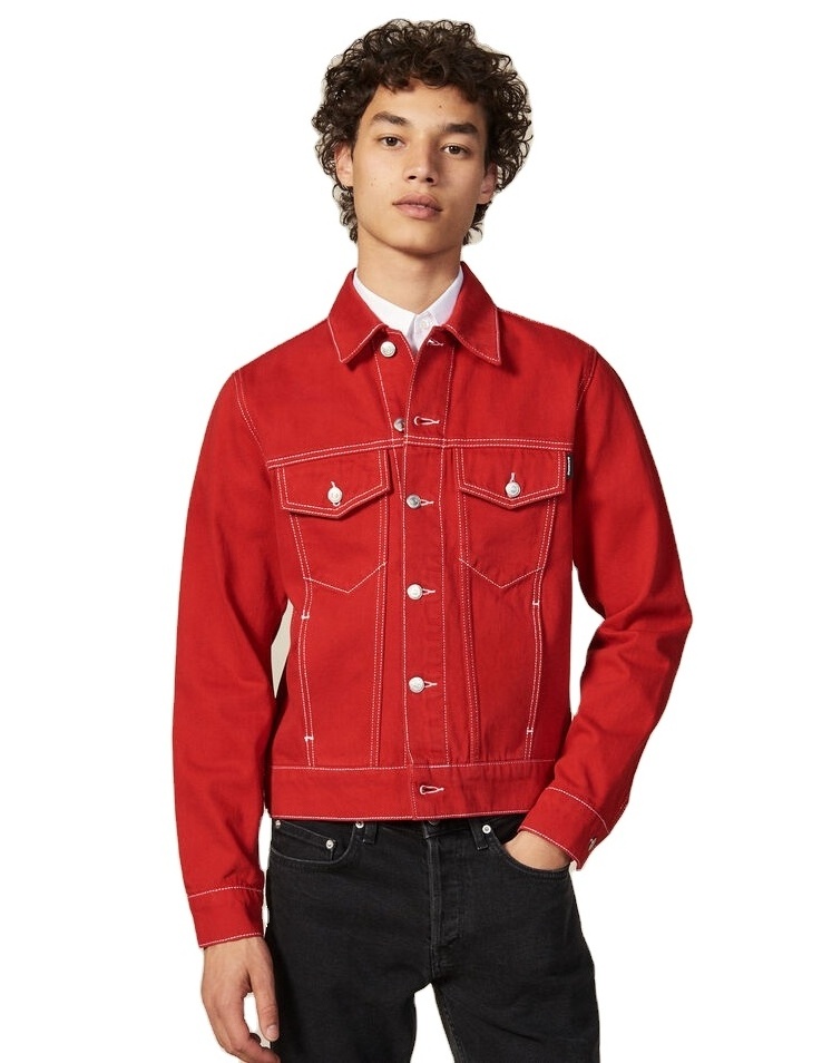 Custom designs fashion men red denim 100% cotton canvas jackets for autumn and spring