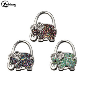 Mini Foldable Table Bag Hanger Hook Bag Purse Metal Holder Elephant Shaped Hanger