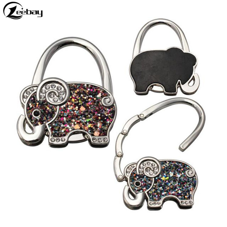 Mini Foldable Table Bag Hanger Hook Bag Purse Metal Holder Elephant Shaped Hanger