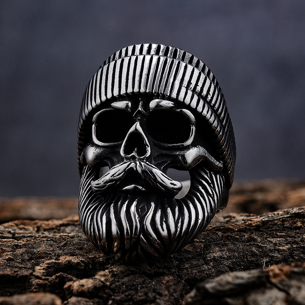 Casting Trendy Mens Stainless Steel Gangster Big Beard Skull Rings Punk Hip Hop Old Man Biker Beard Skull Party Ring