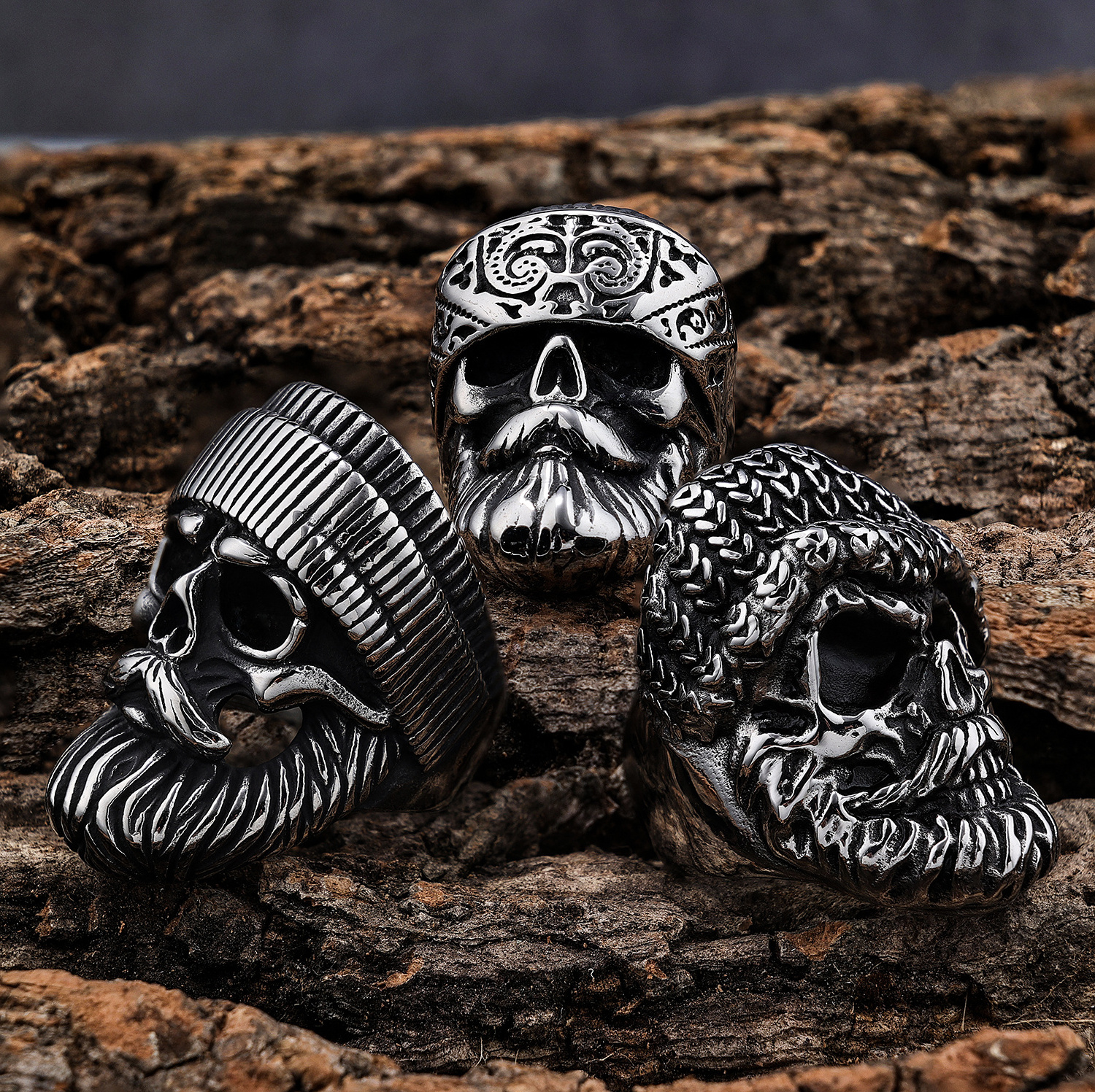 Casting Trendy Mens Stainless Steel Gangster Big Beard Skull Rings Punk Hip Hop Old Man Biker Beard Skull Party Ring