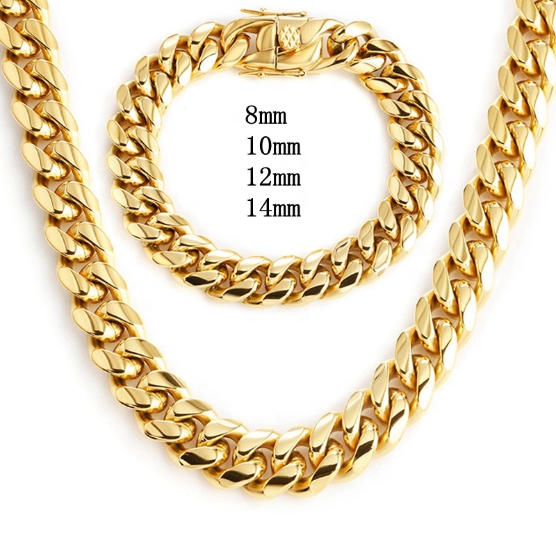 Hot Custom 18k Gold Plated Chain Hip Hop Cuban Chain Mens Stainless Steel Necklace Cuban Chain Men's Jewelry Customization