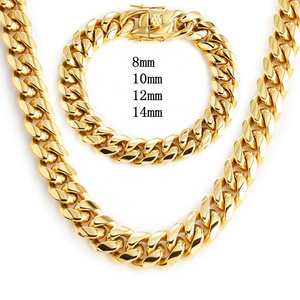 Hot Custom 18k Gold Plated Chain Hip Hop Cuban Chain Mens Stainless Steel Necklace Cuban Chain Men's Jewelry Customization