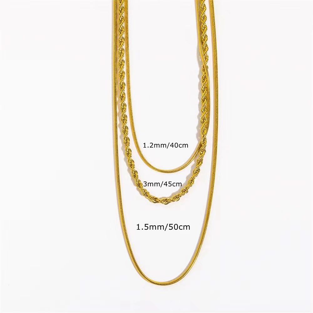 Elegant Gold Plated Stainless Steel Triple Three Layers Snake Rope Chain Necklace Blank Charms for Mother's Day Gifts