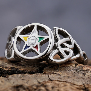 2023 Newest Stainless Steel Gold Plated 5 Star Colorful OES Order of Eastern Star Rings for Women Ladies Size 5-10