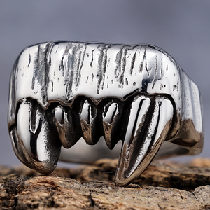 Fashionable Vintage Punk Gothic Mens Jewelry Stainless Steel Vintage Vampire Monster Teeth Beast Rings for Men Women