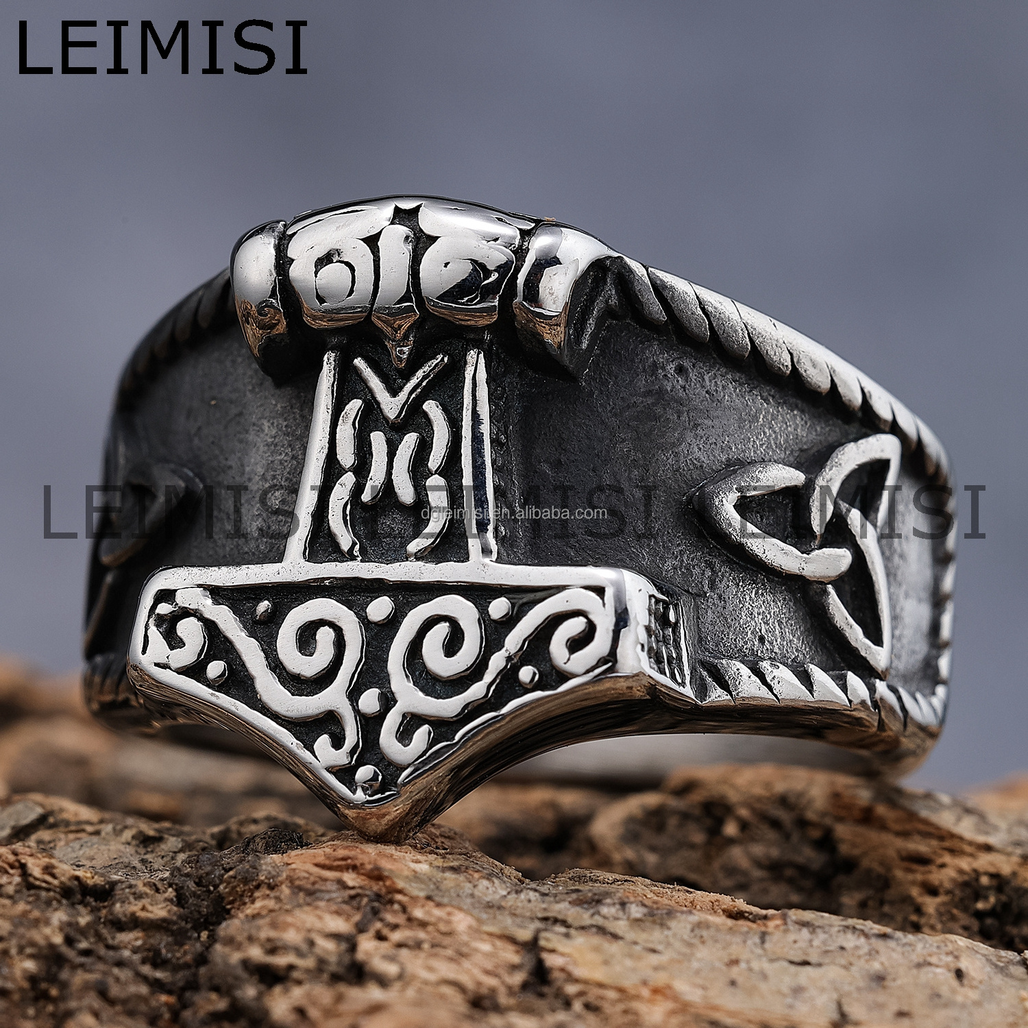 Norse Viking Jewelry Mens Stainless Steel Thor's Hammer Odin Valknut Warrior Vikings Rings Customized for Men Women