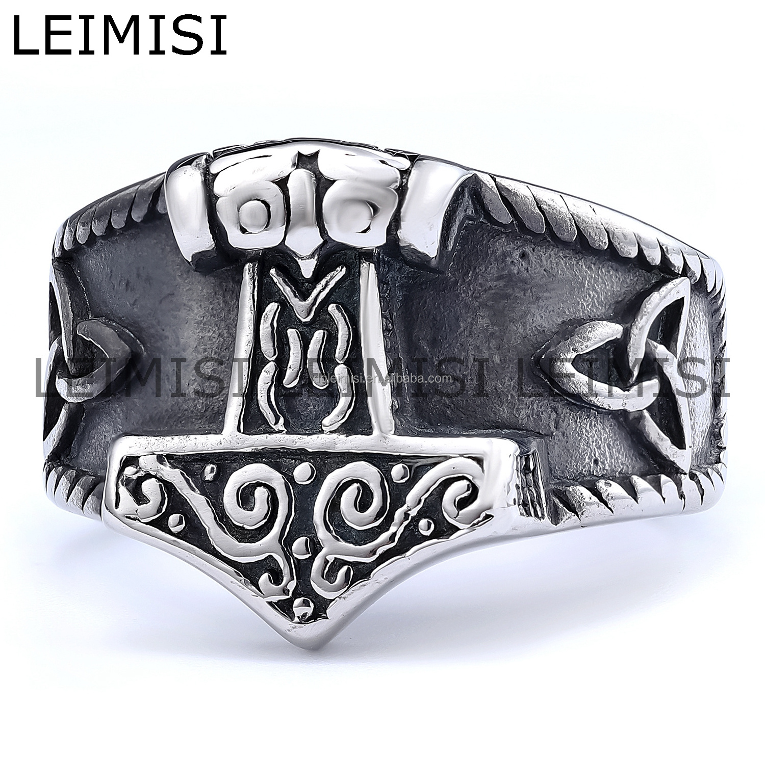 Norse Viking Jewelry Mens Stainless Steel Thor's Hammer Odin Valknut Warrior Vikings Rings Customized for Men Women