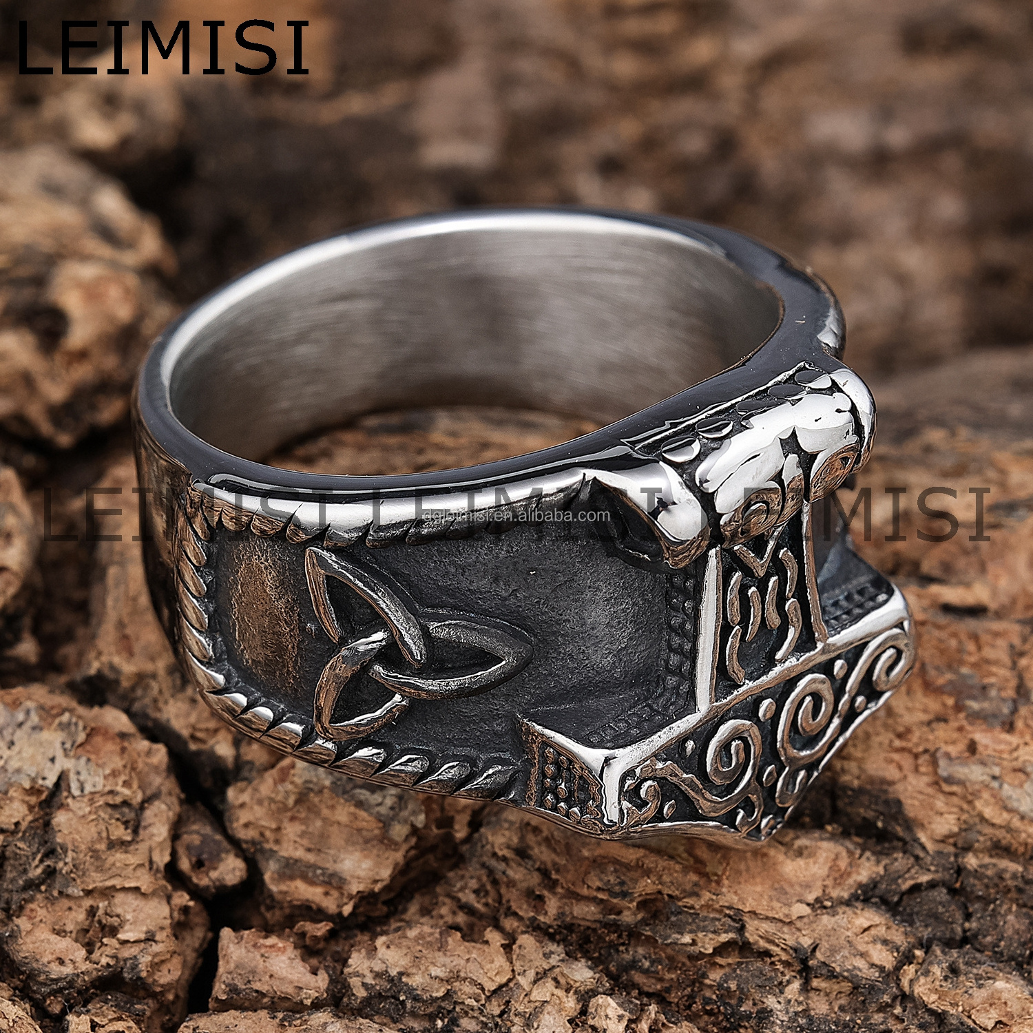 Norse Viking Jewelry Mens Stainless Steel Thor's Hammer Odin Valknut Warrior Vikings Rings Customized for Men Women