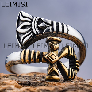 Retro 18K Gold Plated Stainless Steel Ancient Egyptian Eyes of RA Horus Ankh Cross Stackable Rings for Men Women