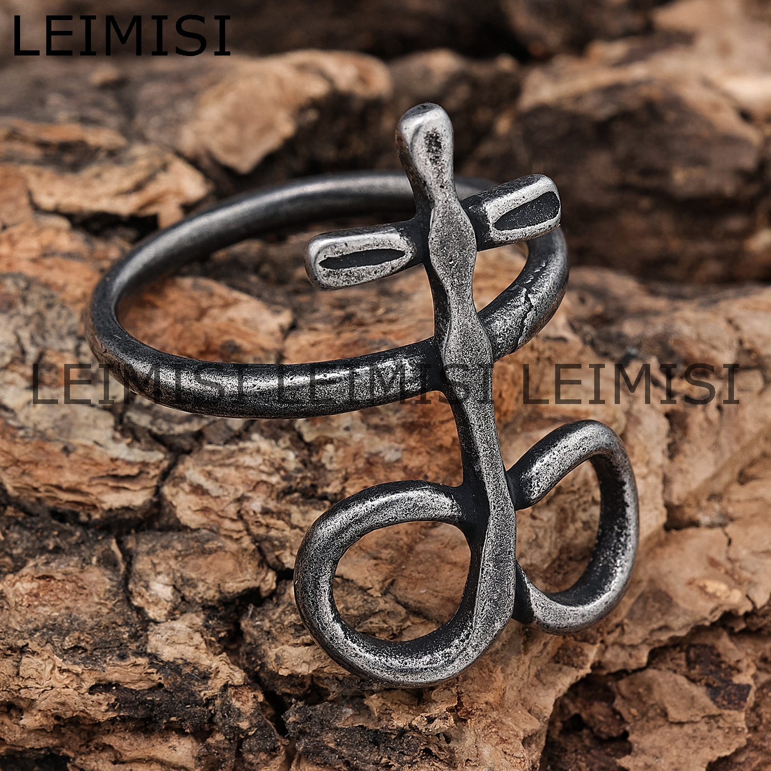 Unisex Satanic Gothic Jewelry Stainless Steel Leviathan Cross Ring Devil Lucifer Thumb Rings for Men Women