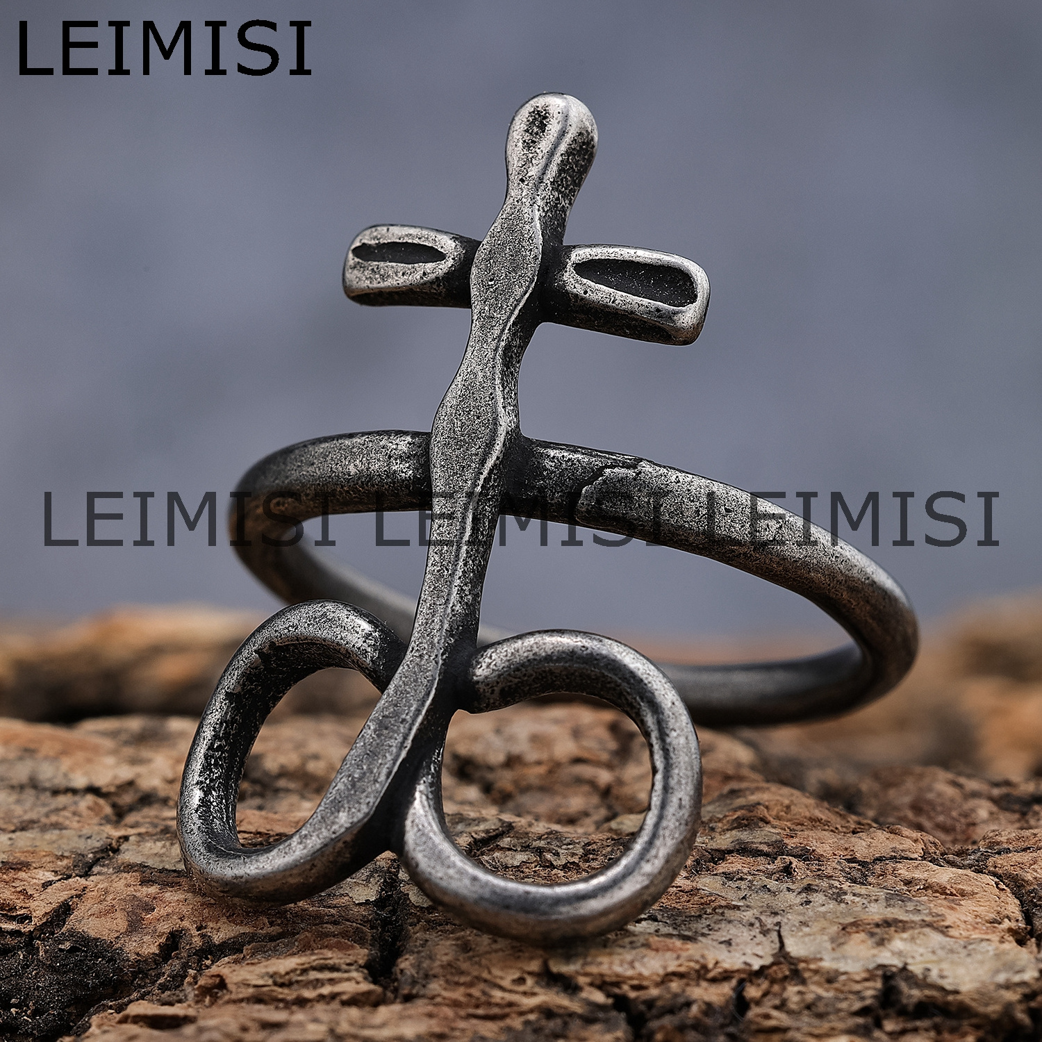 Unisex Satanic Gothic Jewelry Stainless Steel Leviathan Cross Ring Devil Lucifer Thumb Rings for Men Women