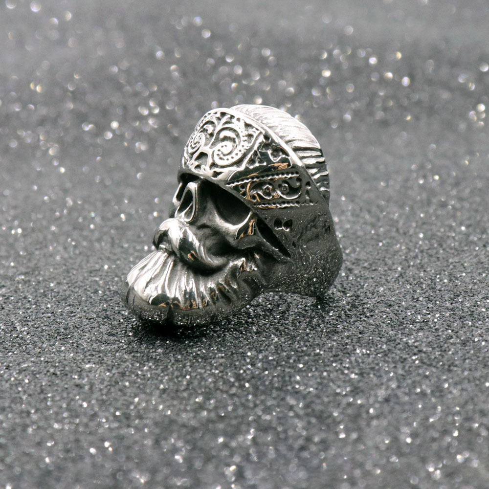 Mens Stainless Steel Gangster Big Beard Skull Hippie Rings Punk Hip Hop MC Old Man Biker Beard Skull party band Ring