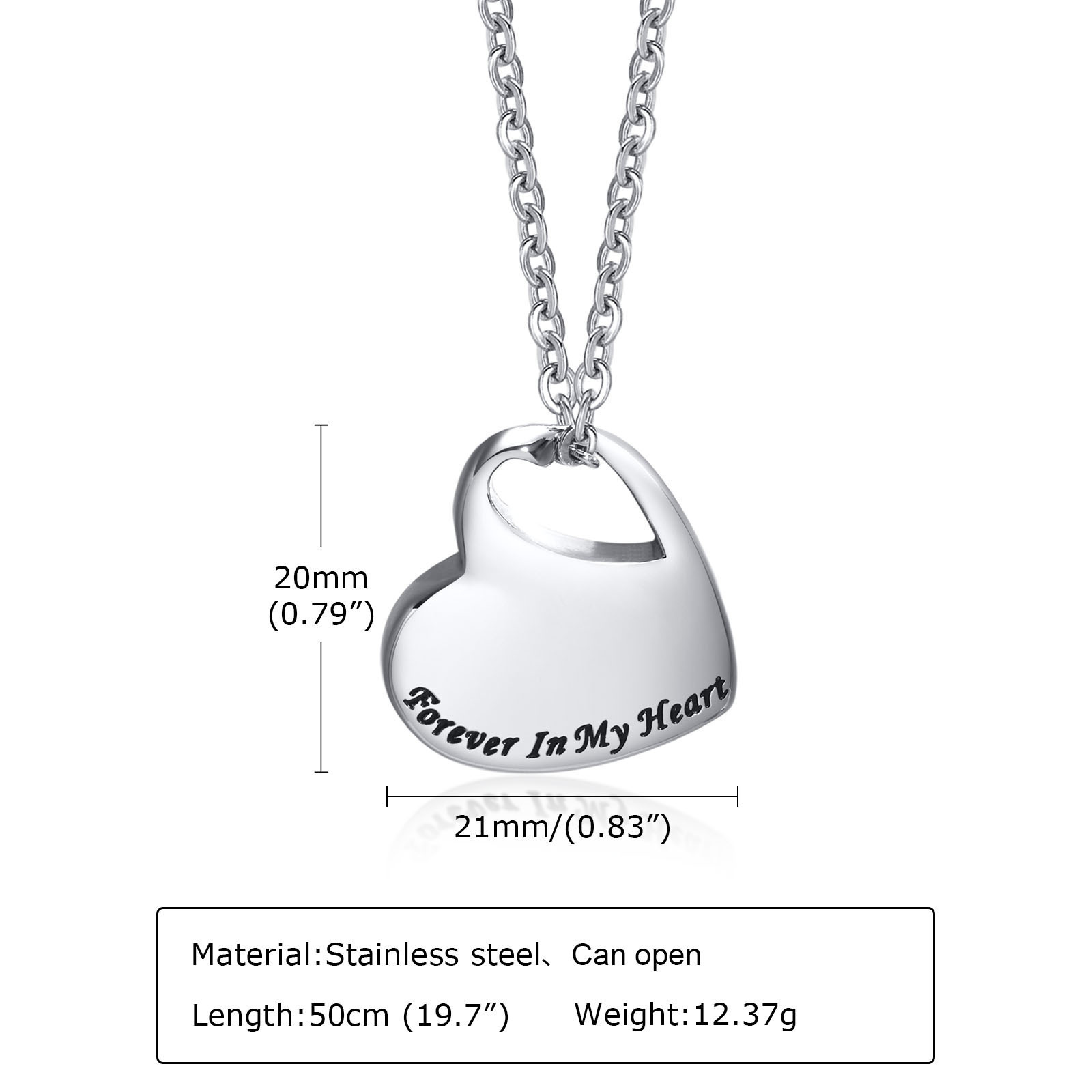 Personalized Forever in My Heart Pet Cremation Jewelry Stainless Steel Heart Shape Ashes Urn Pendants Necklace