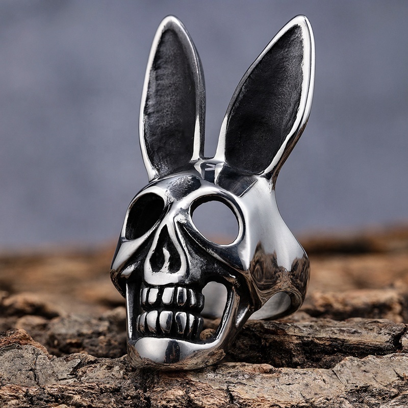 Hot Punk Gothic Jewelry Stainless Steel Rainbow Color Zodiac Animal Rabbit Skull Punk Ring