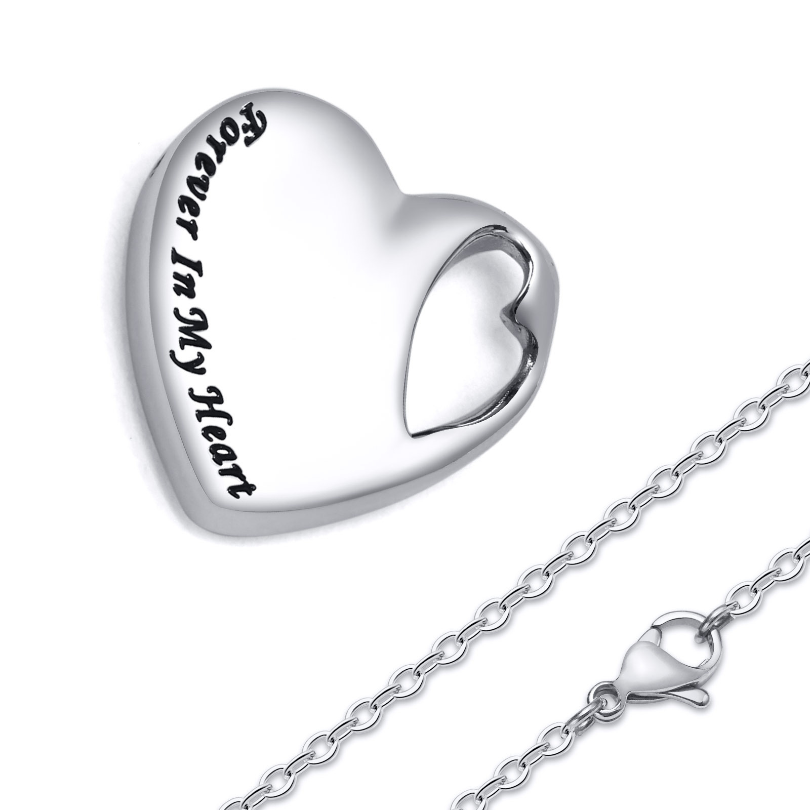 Personalized Forever in My Heart Pet Cremation Jewelry Stainless Steel Heart Shape Ashes Urn Pendants Necklace