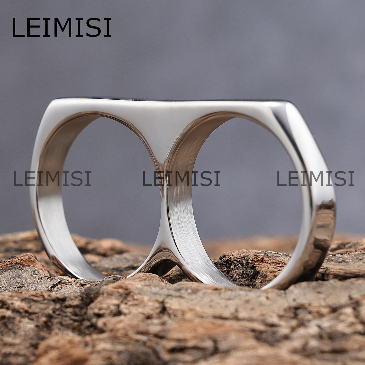 Minimalist Jewelry Double Finger Rings Stainless Steel Polished Surface Two Finger Rings for Men