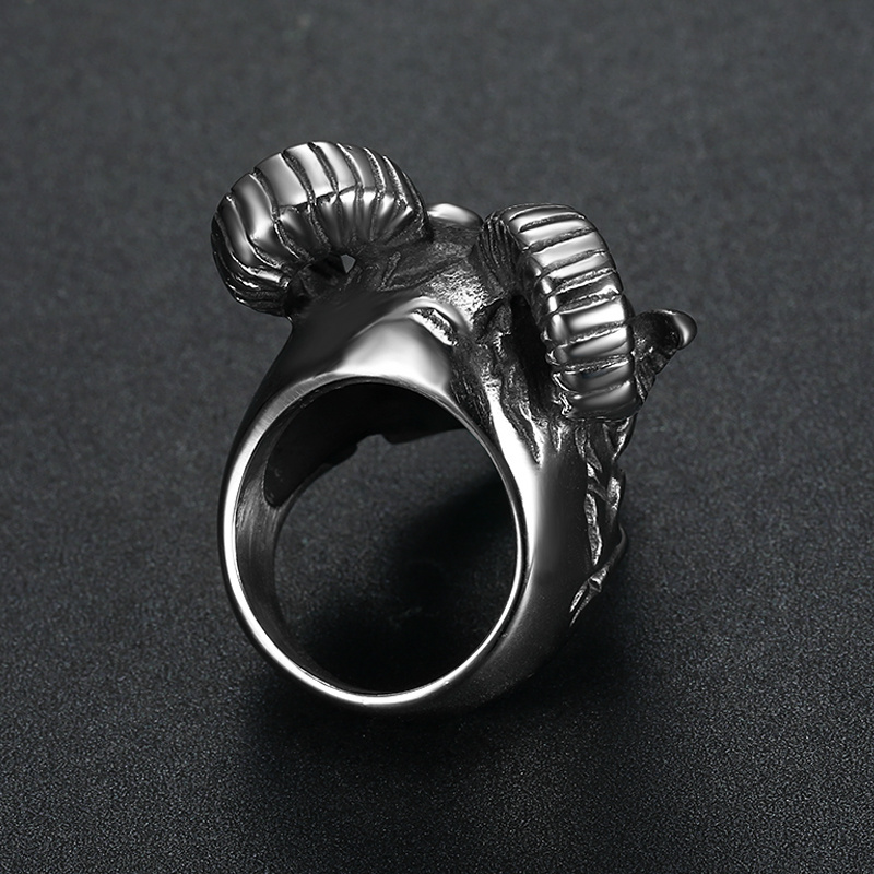 Custom Stainless Steel Jewelry Fashion Retro Vintage Mens Satanic goat Rings Biker Rock Roll Gothic Boy Punk Jewelry Ring