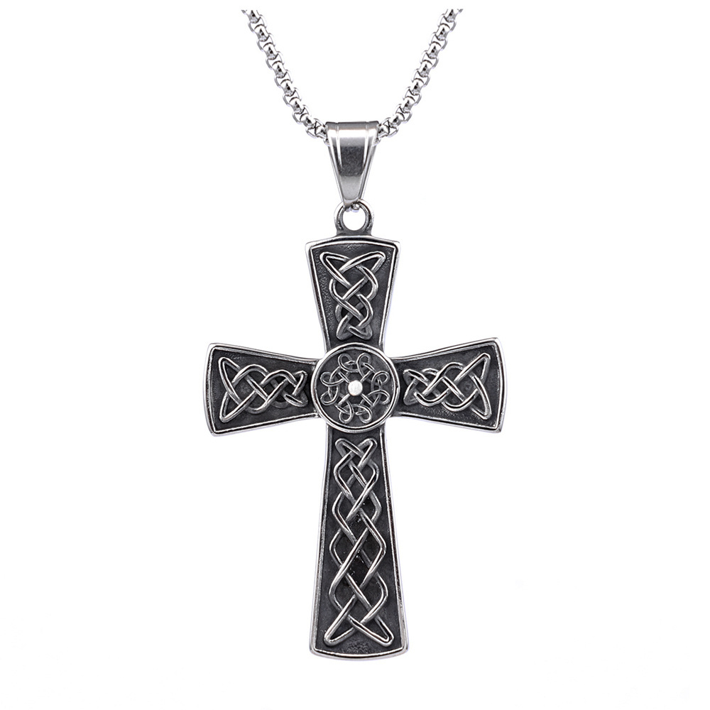 RTS Wholesale retro fashion jewelry stainless steel vintage big norse viking Irish celtic knots cross necklace pendant for man