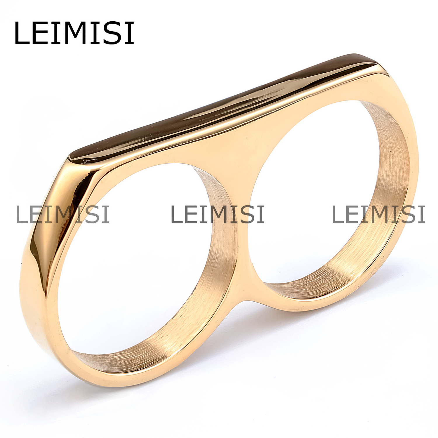 Minimalist Jewelry Double Finger Rings Stainless Steel Polished Surface Two Finger Rings for Men