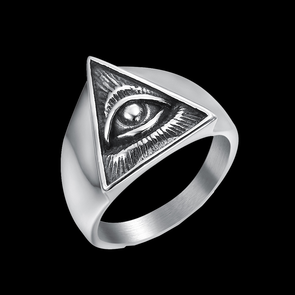 Men Sign of the secret  Illuminati eye symbol Men rings Triangle Shape Illuminati Signet Rings for Men